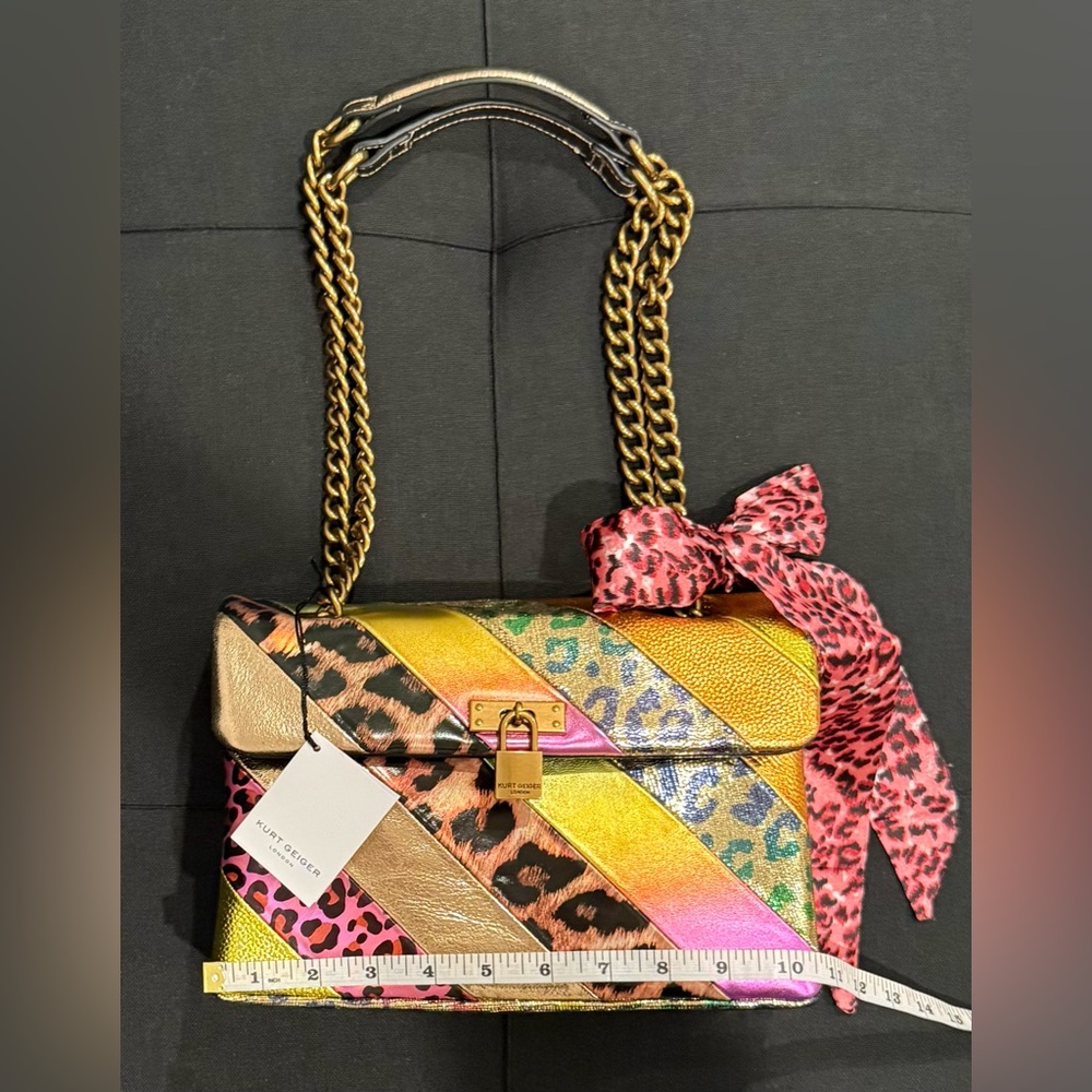 🔒💖 SOLD - Kurt Geiger Brixton Lock Leopard Patchwork Leather Convertible Bag - Picture 16 of 17